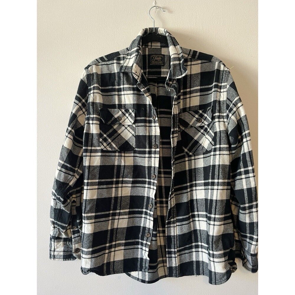 Jachs Heritage Flannel Black White Plaid 100% Cotton Button Down Shirt